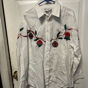 Vintage Westbound White Shirt with Colorful Embroidery Christmas theme size 16